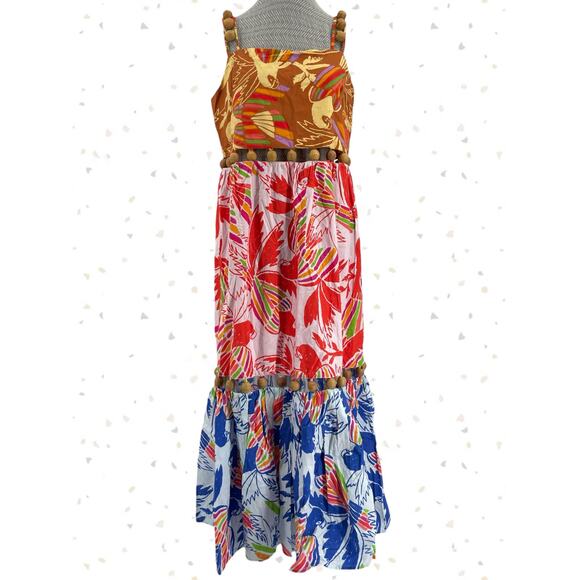 Farm Rio Dresses & Skirts - Farm Rio Bright Tropical Dress Wood Beads Colorful Summer Long Sundress Size M